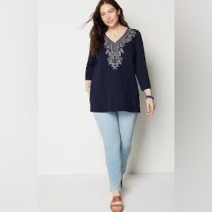 J. Jill Embroidered-Neckline Knit Tunic